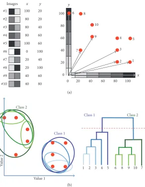 Figure 2: Multivariate Statistical Analysis. (a) Left: ten images, each consisting of 2 pixels