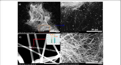 Figure 4 Ag-NWs images obtained with a 20% of reactor filling capacity at 800 W. (a, b) Ag nanowires before washing process