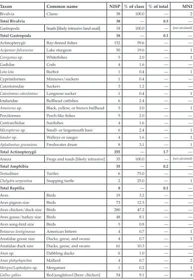 Table 1. Zooarchaeological findings summarized as NISP and MNI.