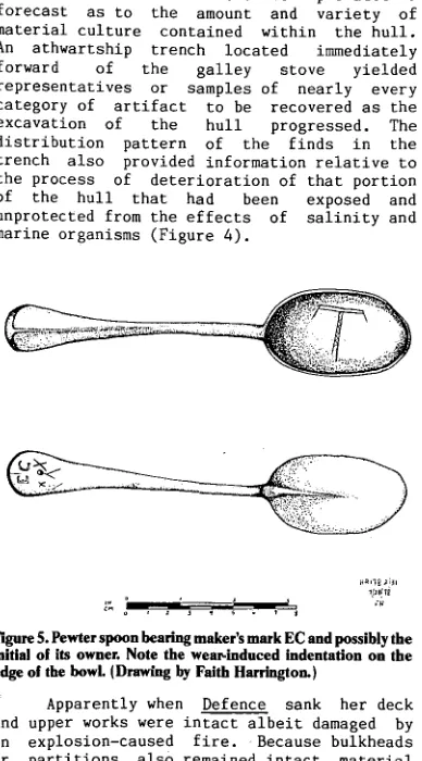 FigUre 5. edge of initial of Pewter spoon bearing maker's mark EC and possibly tbe its owner