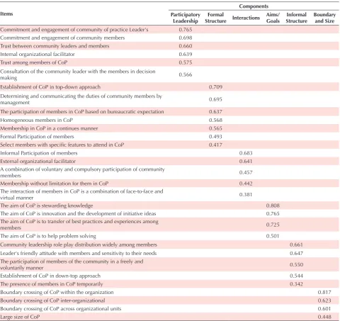 Table 2. Final structure of the extracted components