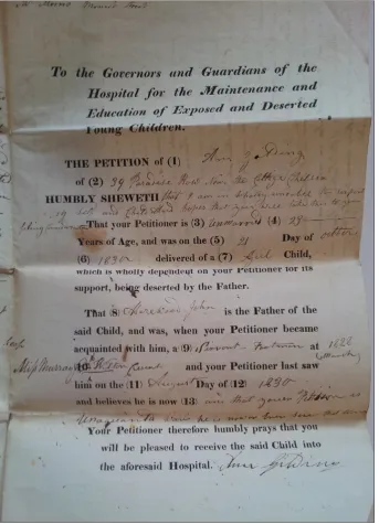 Fig. 1: Ann Gidding’s rejected petition, 1831, London Metropolitan Archives. © Coram.