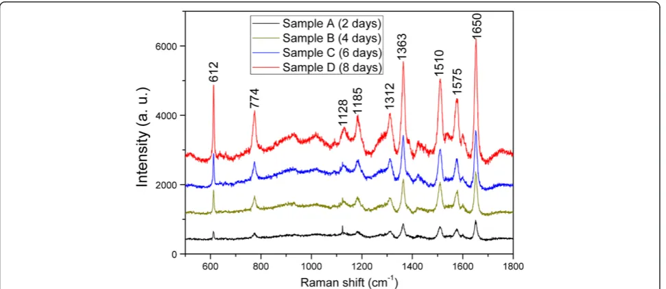 Figure 4 Extinction spectra of the samples A to D, respectively. The inset shows the photograph of the four samples.