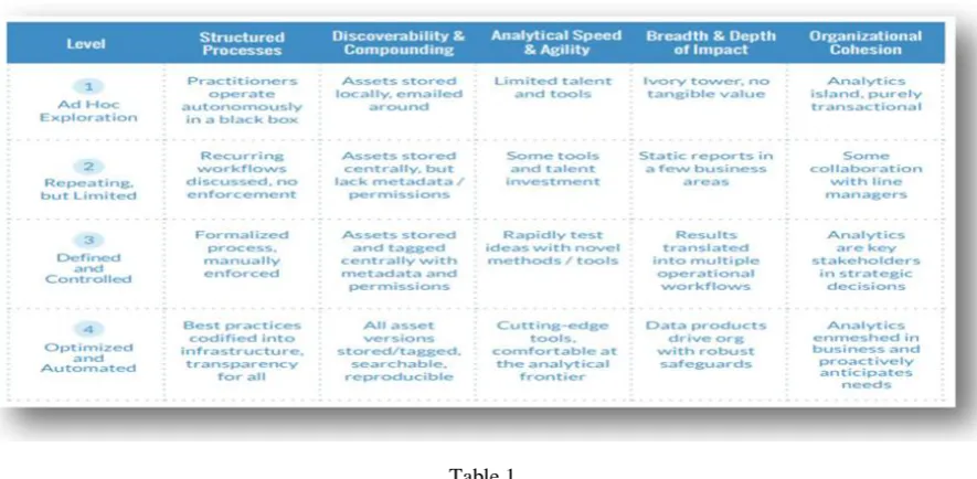  Table 1 An organization that has worked on various data areas (but not on all), still considered on level 1, though 