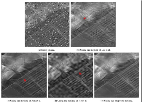 Fig. 10 Close-ups of the same part of the noisy image (a) and relevant denoising results (b–e), when mixing the original image in Fig