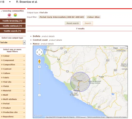 Fig. 6.Display of query results in the Textile Search facility, with input ﬁlters and output type selected