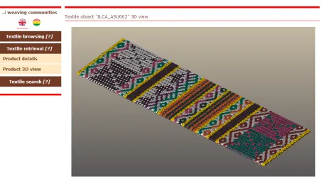 Fig. 7.Example of 3D visualization of a textile object (ILCA ASU002) using the Product 3D view option of the Textile Retrievalfacility