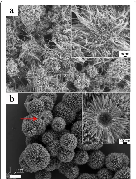 Figure 2 The formation procedure of the MnO2 micromaterials. (a) Caddice-clew-like and (b) urchin-like MnO2 samples.