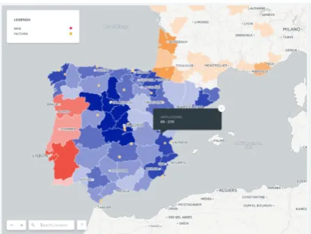 Fig. (4): screenshot on an iPad Pro tabletof a map made with Carto. Source: own elaboration