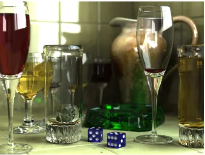 Figure 2.6:Example of a high-quality realistic image rendered using ray-tracing.Shadows, reﬂections, transparencies and indirect lighting eﬀects can all be easily cal-culated using the ray-tracing algorithm