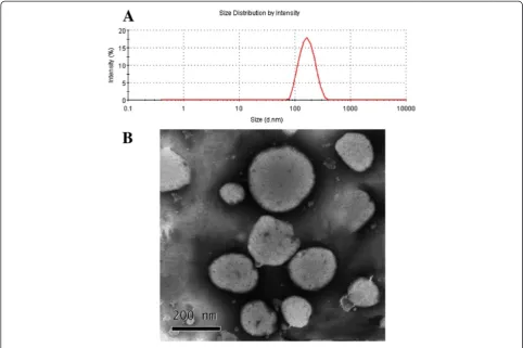 Figure 2 Particle size (A) and TEM micrograph of BLPs (B).