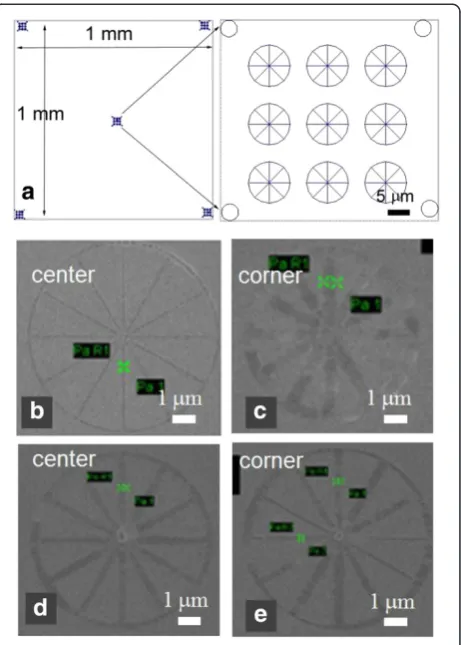 Figure 2 SEM and AFM images of structures in nitrocellulose.(a) SEM image of line array exposed in nitrocellulose without ex situdevelopment, showing a line width of 15 nm