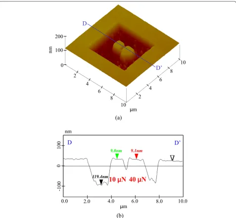Figure 11 Etching profile of processed parts after 25 min. (a) Surface profile. (b) Section profile (10 and 40 μN).