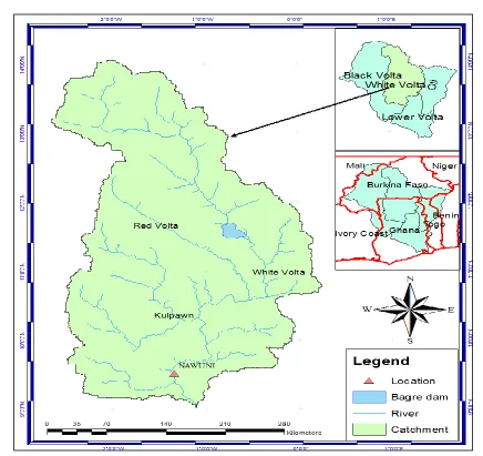 Figure 2.1 : Map showing the White Volta Basin, Volta Basin and  the six riparian countries