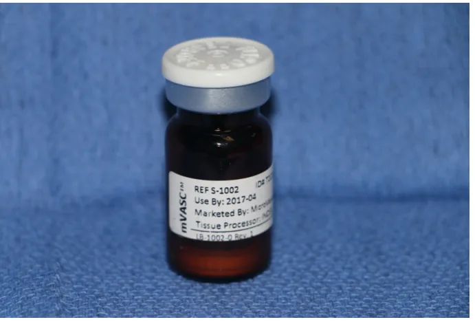 Figure 4. A vial of mVASC with the lyophilized and sterilized pellet containing microvascular tissue fragments