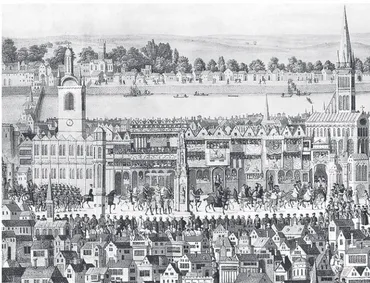 Fig. 3. Edward VI’s Coronation Procession along Cheapside on 19 February 1547, the day before his coronation