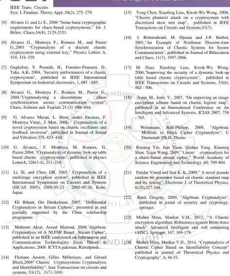 table based chaotic cryptosystem",  published in IEEE Transactions on Circuits and Systems, 53(6), 502 - 506