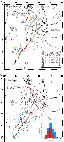 Figure 5. Map showing the well constrained two-layer inversion results for (a) the upper layer and (b) lower layer