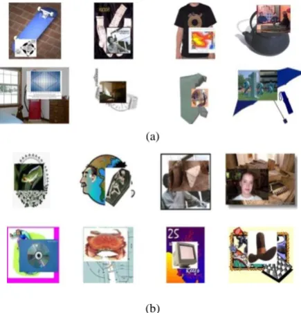 Fig. 3. Examples of synthetic images: (a) the foreground image is occluded by the background image; (b) the foreground image is placed 