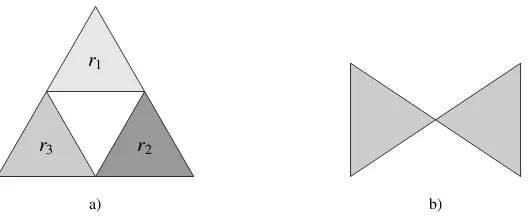 Figure 4: a) satisfying (5) over RC+(R2) and b) a connected but not interior-connected region.
