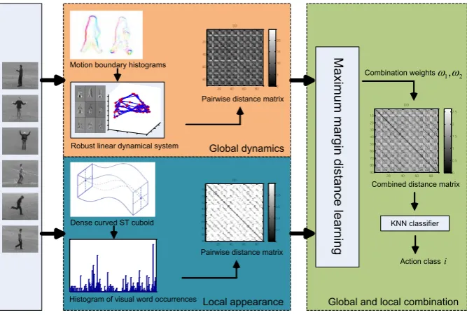 Fig. 2. System diagram of the proposed method. For global dynamics, MBH is extracted in each frameand robust LDS is learned based on MBH sequences
