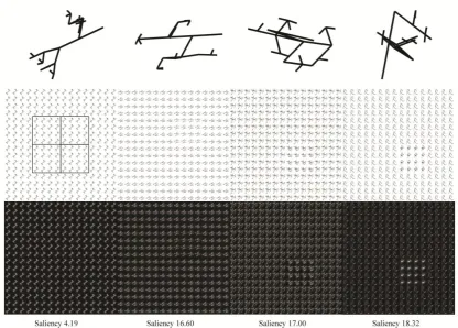 Figure 2. Top panel: four different randmorphs created in our implementation and used to produce a target-patch