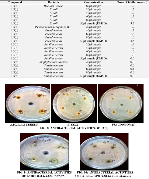 TABLE 3: ANTIBACTERIAL ACTIVITY SCHIFF BASE LIGANDS  Compound  Bacteria Concentration 