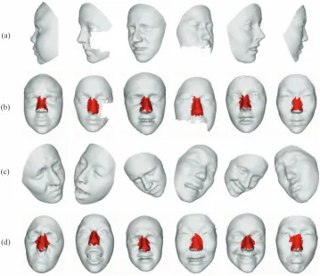 Fig. 11.(a) Examples of input 3D faces. (b) The nose detection results of the FRGC database.