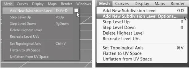 Figure 1.14Subdivision options menu