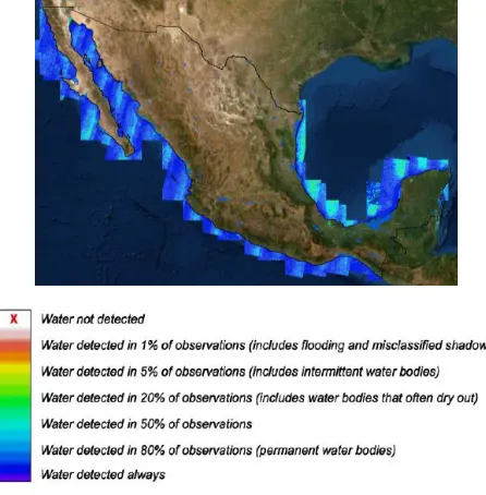 Fig. 7. Output of the WOfS algorithm in water bodies with the classification. 