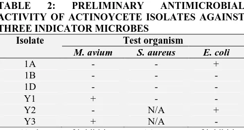 TABLE ACTIVITY OF ACTINOYCETE ISOLATES AGAINST 