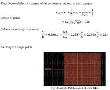 Fig. 3: Single Patch layout at 2.49 GHz 