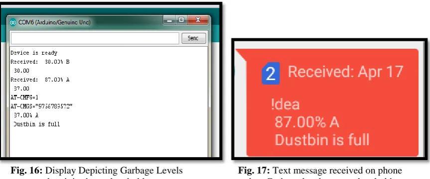 Fig. 15: Display Depicting Garbage Levels in both Smart Bins  