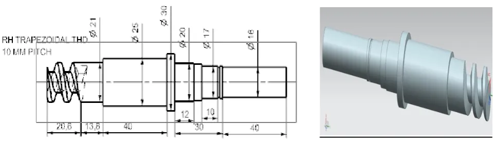 Fig. 2 Dimensions and Modeling of External Threaded Shaft  