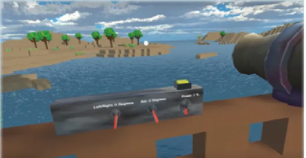Figure 4: Displays screenshot from Seaside Blast where user can adjust cannon rotation, arc,power, and ﬁre cannons.