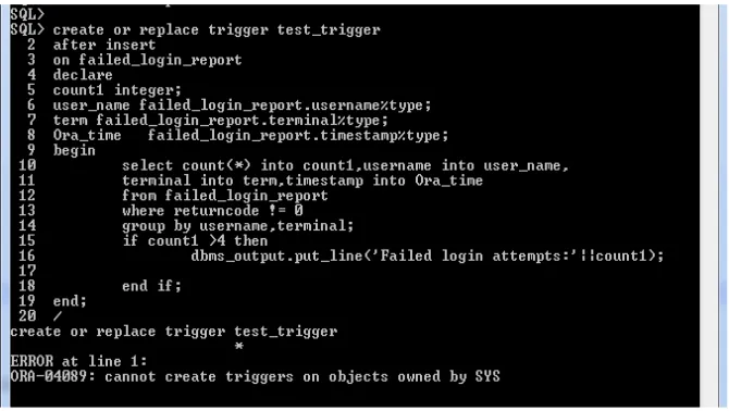 Figure 1: ORA-04089: cannot CREATE triggers on object owned by SYS [1]  