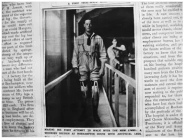 Fig. 4. Illustrated London News, 16 October 1915, p. 498: ‘Artificial limbs for wounded British soldiers:adjusting a new leg at Roehampton House after a first trial-walk with it’