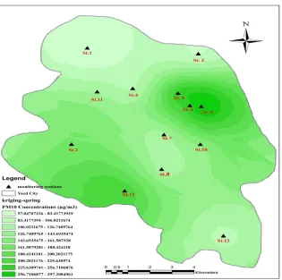 Figure (4). The mapping of PM10 concentrations via kriging method in winter 