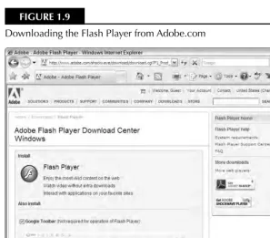 FIGURE 1.9Downloading the Flash Player from Adobe.com
