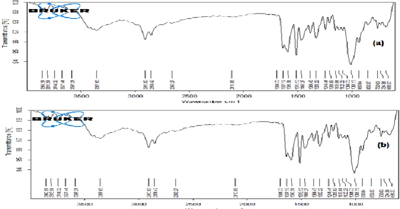 Fig. 6: Comparative FT-IR spectra of optimized formulation a) BT9-Initial b) BT9-40°C/75%RH-3M accelerated stability samples RESULTS AND DISCUSSION 