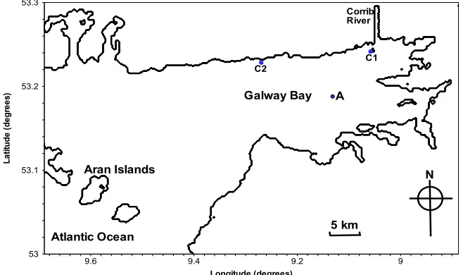 Figure 1 Deployment of HF radar system in Galway Bay (C1 and C2 indicates the HF radar stations) 2.2 Radar data 