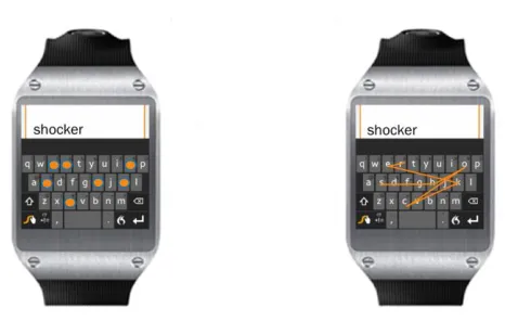 Figure 1. Examples of standard point-and-tap input (left) and trace input (right). 
