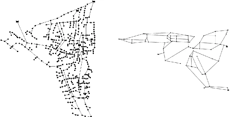 Figure 2:  Case study networks layout: BIN network (left) and PES network (right) 