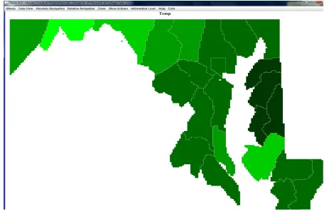Figure 3. Prototype map interface (The counties with darker shades of green have higher temperatures than the counties with lighter shades of green.) 