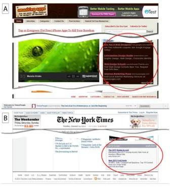 Figure 1. Google advertising regions located on (A) smashingapps.com and (B) NYTimes.com