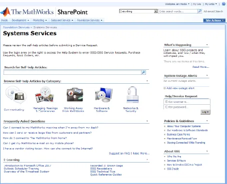 Figure 2. Systems Services’ company-facing site in SharePoint 