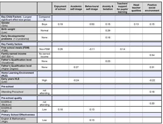 Table 1: Summary of key background factors and pre- and primary school influences on Pupils’