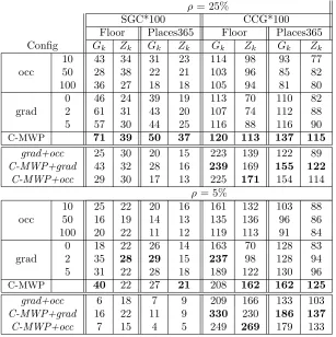 Table 1: Average SCG and CCG (*100) for individual masks with ρof all pairs of importance functions were also tested