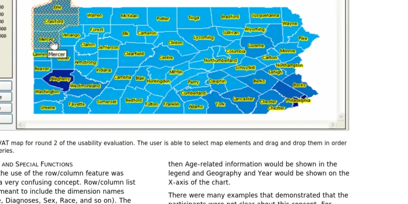 Figure 4. SOVAT map for round 2 of the usability evaluation. The user is able to select map elements and drag and drop them in order to produce queries.