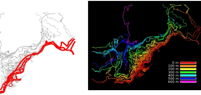 Figure 4: Network topology colored by eleva-Figure 3: Public Transports coverage (in red).tion.